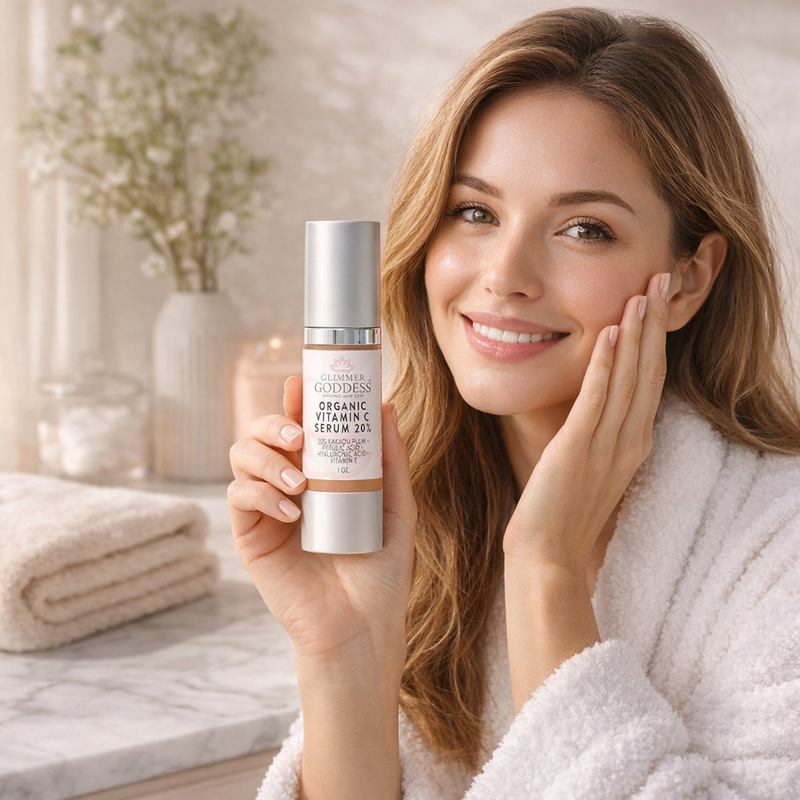 Glimmer Goddess® Organic Skin Care Organic Vitamin C Serum 20% – Brightening Treatment with Hyaluronic & Ferulic Acid Serums Light Gray