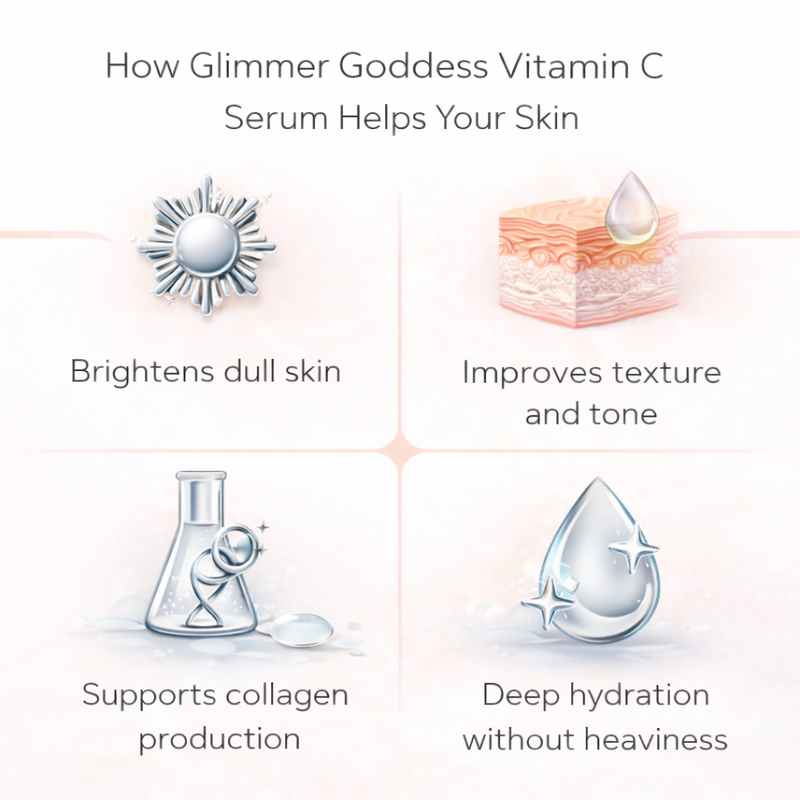 Glimmer Goddess® Organic Skin Care Organic Vitamin C Serum 20% – Brightening Treatment with Hyaluronic & Ferulic Acid Serums White Smoke