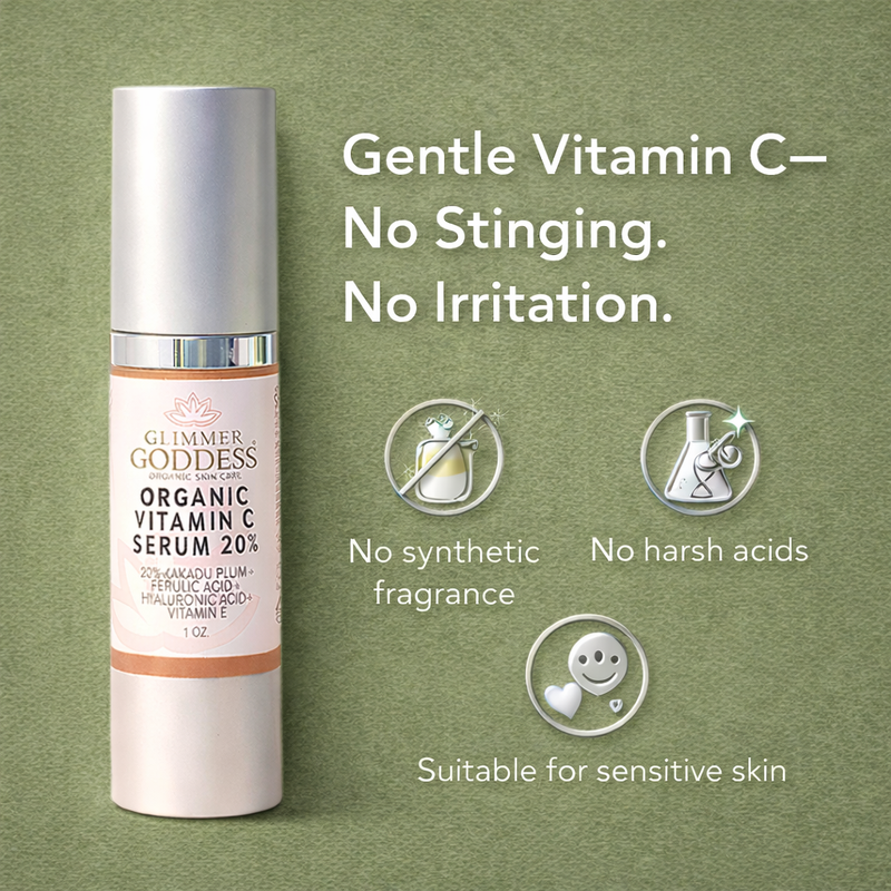 Glimmer Goddess® Organic Skin Care Organic Vitamin C Serum 20% – Brightening Treatment with Hyaluronic & Ferulic Acid Serums Dim Gray