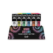 Rude Cosmetics Vivid Dreams Face and Body Glitter Display Set, 48pcs Wholesale Set Black