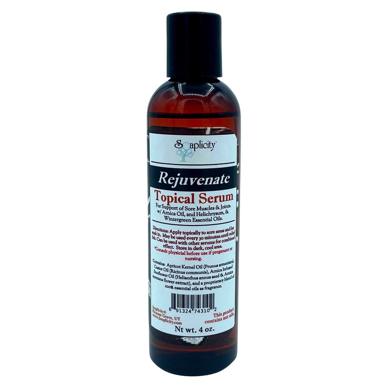 Soaplicity Rejuvenate Topical Serum with Arnica Oil Topical Serum Powder Blue 1 oz. Glass Open Mouth Bottle,4 oz Squeeze Bottle