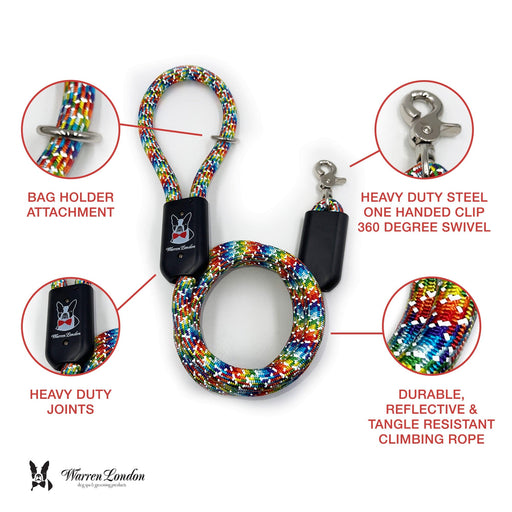 Warren London Rope Leash - 6 Styles Leashes, Collars & Accessories White Smoke Rainbow,Red,Purple,Pink,Blue,Green
