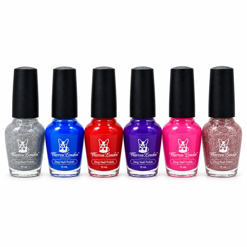 Warren London Dog Nail Polish - Polish Bottles with Brush Dog Nail Polish White Smoke Pawfectly Pink,Violet The Dogs Out Purple,Fire Hydrant Red,Bow Wow Blue,Pink Of The Glitter Sparkle Pink,Diamond In the Ruff Sparkle Silver,Set of All Six Colors