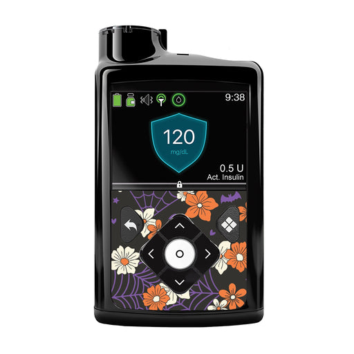 Peelz Webbed Flowers for Medtronic MiniMed 770G & 780G Peelz/Stickers Black Whole System Peelz (front back + clip),Front Peelz