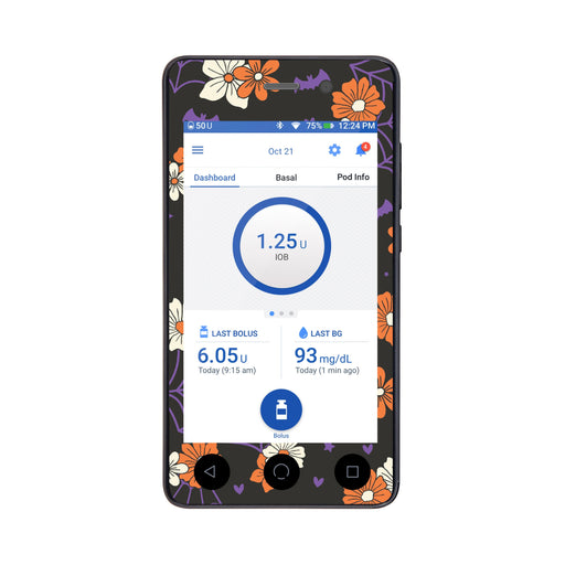 Peelz Webbed Flowers Sticker for Omnipod DASH® PDM – Pump Peelz Peelz/Stickers White Smoke Whole System Peelz (front + case),Front Peelz