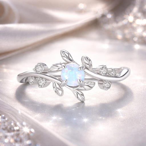 Bids.com 925 Sterling Silver Opal & CZ Ring 0.2cm Size 6.0 for Women Rings White Smoke 6,7,8