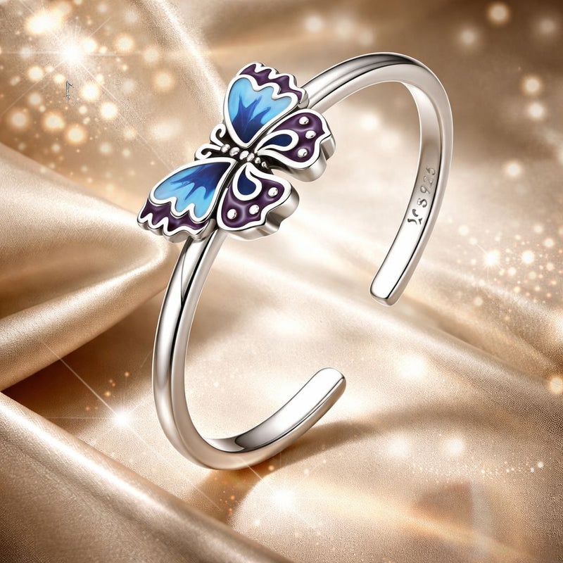 Bids.com 925 Sterling Silver Enamel Oxidized Silver Butterfly Rings Rings Antique White