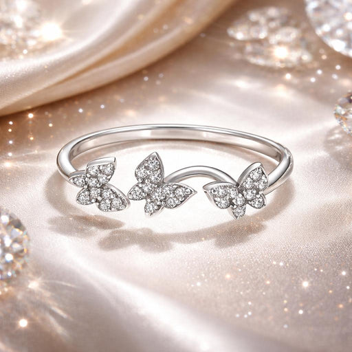 Bids.com 925 Sterling Silver Oxidized Butterfly Ring with Pavé Setting CZ for Women Rings Light Gray