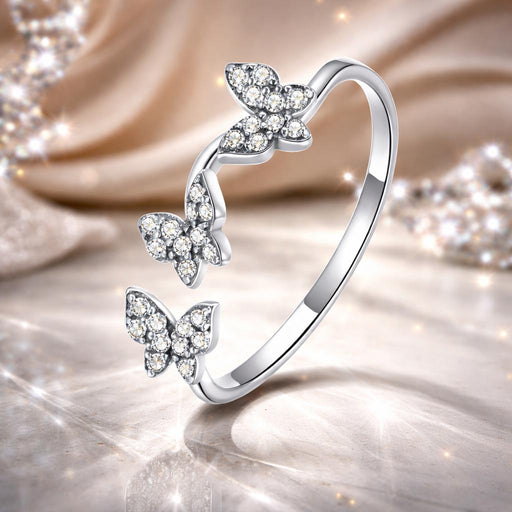Bids.com 925 Sterling Silver Oxidized Butterfly Ring with Pavé Setting CZ for Women Rings Light Gray