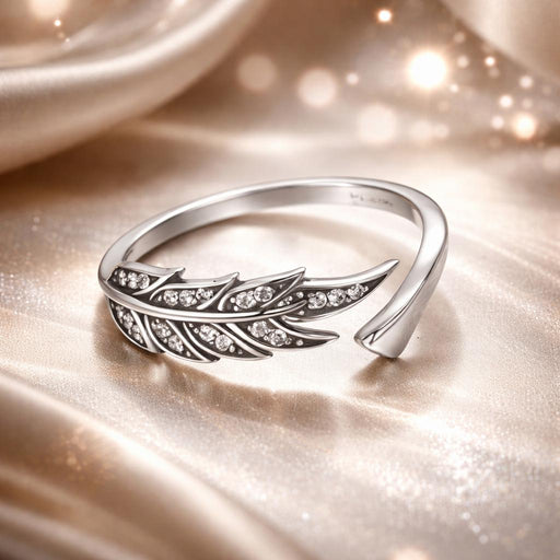 Bids.com 925 Sterling Silver Pavé Setting CZ Leaf Ring for Women Rings Light Gray