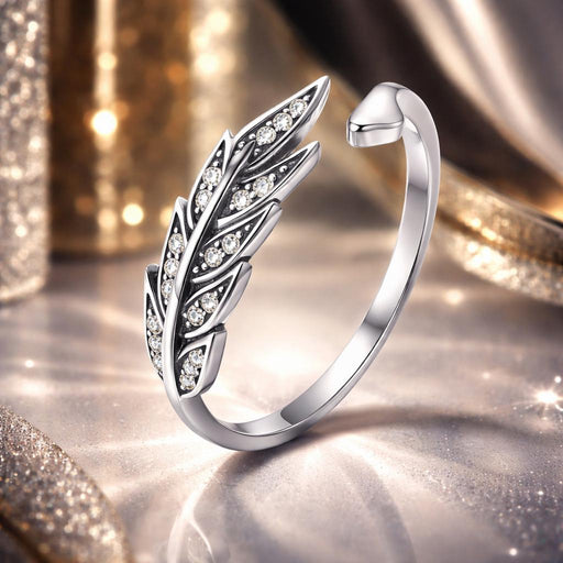 Bids.com 925 Sterling Silver Pavé Setting CZ Leaf Ring for Women Rings Gray