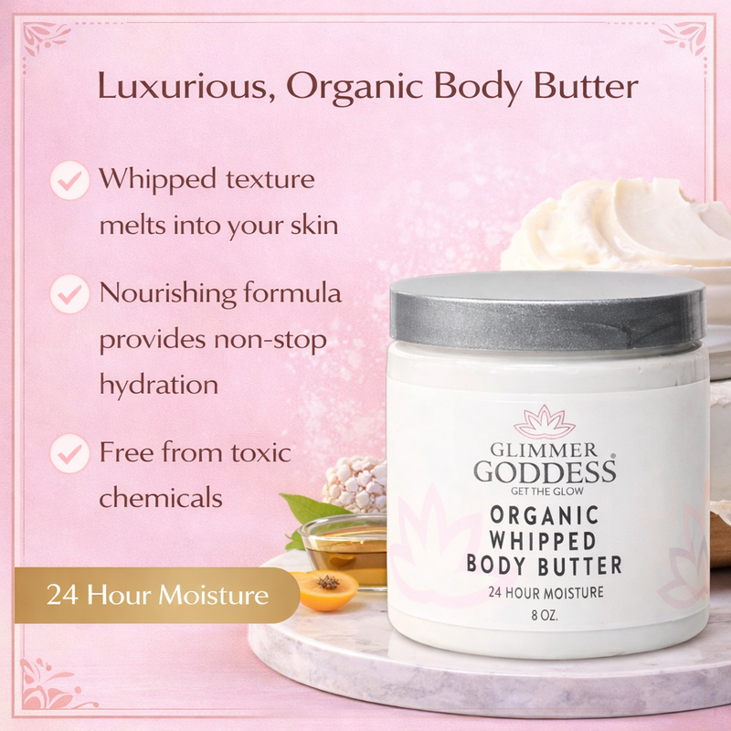 Glimmer Goddess® Organic Skin Care Organic Whipped Body Butter for Extremely Dry Skin Lotions & Creams Misty Rose Lavender Lemon - Best Seller,Autumn Breeze,Blood Orange,Candy Cane,Caribbean Breeze,Christmas Cookie,Cinnamon Apple Cider,Citrus Basil,Citrus Crush,Citrus Mango,Coastal Reverie,Coconut,Coconut Lime,Coconut Vanilla,Evening Snow,Frankincense & Myrrh,Honeysu