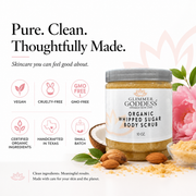 Glimmer Goddess® Organic Skin Care Organic Whipped Sugar Body Scrub 10 oz – Crepey Skin Treatment & Exfoliator Cleansers & Scrubs White Smoke Lavender Lemon,Autumn Breeze,Candy Cane,Christmas Cookie,Cinnamon Apple,Citrus Crush,Coastal Reverie,Enchanted Forest,Love Potion No. 9,Midnight Romance,Neroli (Sweet Orange),Orange Creamsicle,Passion Bloom,Peach Bellini,Rosemary - Eucalyptus - Tangerine,