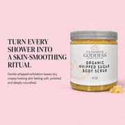 Glimmer Goddess® Organic Skin Care Organic Whipped Sugar Body Scrub 10 oz – Crepey Skin Treatment & Exfoliator Cleansers & Scrubs Misty Rose Lavender Lemon,Autumn Breeze,Candy Cane,Christmas Cookie,Cinnamon Apple,Citrus Crush,Coastal Reverie,Enchanted Forest,Love Potion No. 9,Midnight Romance,Neroli (Sweet Orange),Orange Creamsicle,Passion Bloom,Peach Bellini,Rosemary - Eucalyptus - Tangerine,