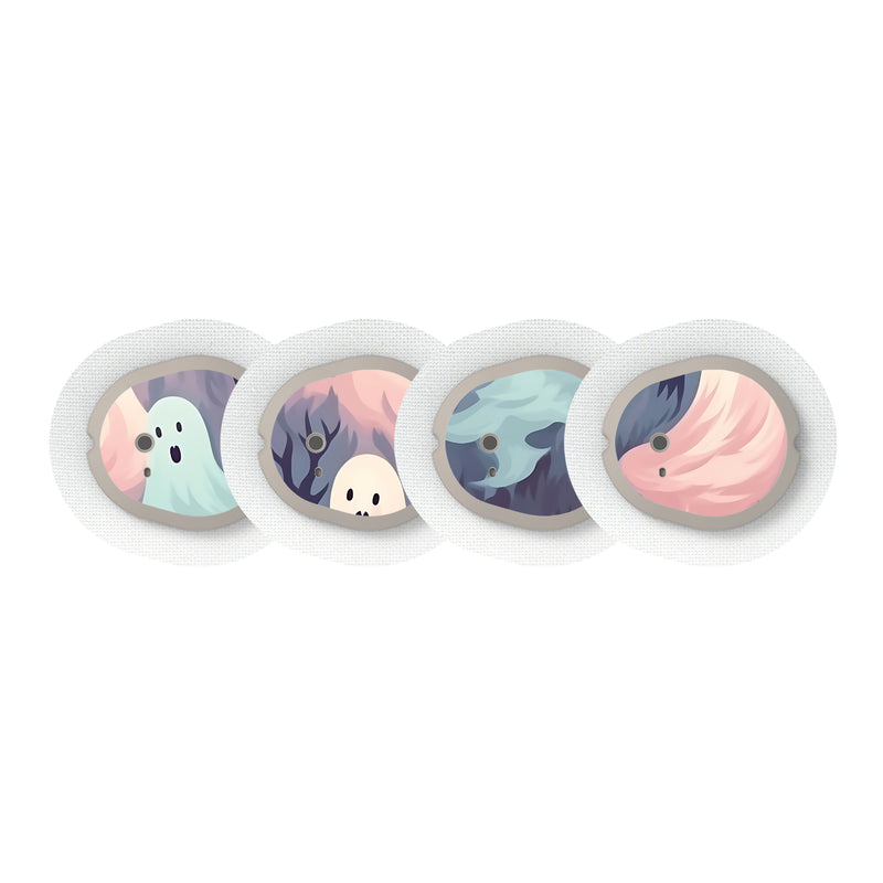 Peelz Wispy Ghosts Designed for the DEXCOM G7 and Stelo Transmitter Peelz/Stickers White Smoke 4-pack (Set of 4 Stickers)