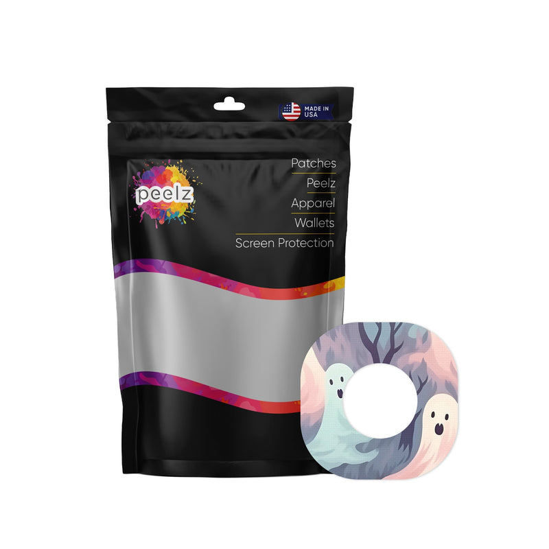 Peelz Wispy Ghosts Dexcom G7 and Stelo Patch Tape - Pump Peelz Patch Medical Tape White Smoke 4-Pack (Set of 4 Patches)
