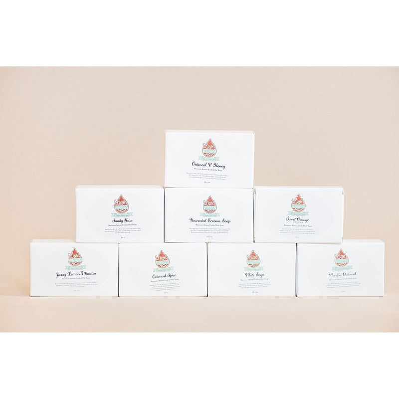 Lizzie's All-natural Products Artisan Crafted Bar Soap Light Gray Rosemary & Thyme,Apricot Chamomile,Sandy Rose,Oatmeal and & Honey,Vanilla Oatmeal,White Tea & Ginger,Unscented Eczema Soap,Lavender Galaxy,Oatmeal & Honey with Sweet Orange & Turmeric,Collagen Soap (for face & body),Almond Coconut Milk,Avocado Glow with a