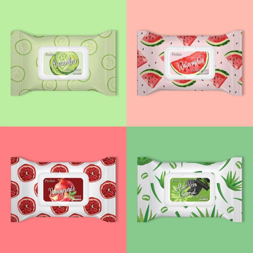Prolux Cosmetics Facial Wipes face wipes Tan #1-Aloe Vera & Charcoal,#2-Charcoal,#3-Pomegranate,#4-Watermelon,#5-Cucumber