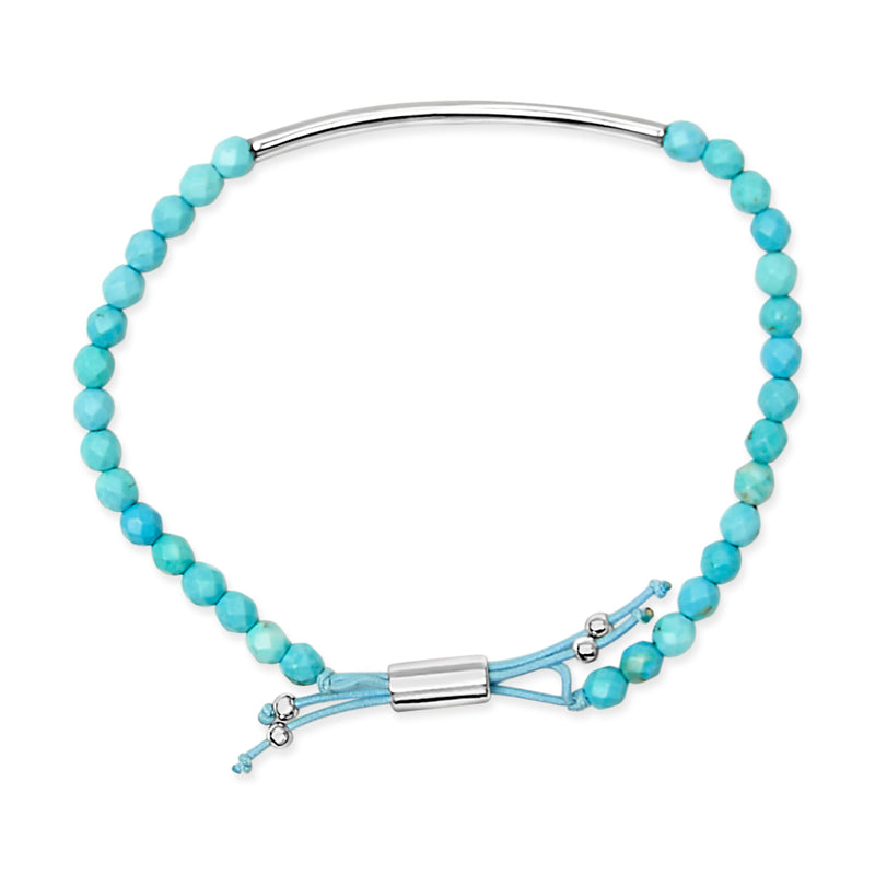 Bids.com Sterling Silver Turquoise Beads Station Bracelet with Bolo Clasp Bracelets White Smoke White.Sterling Silver / 8.5