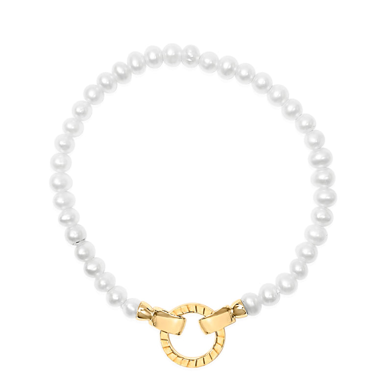 Bids.com 18K Yellow Gold Vermeil Pearl Infinity Lock Tennis Bracelet Bracelets White Smoke Yellow.Sterling Silver / 7