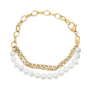 Bids.com 18K Yellow Gold Vermeil Cultured Pearl Station Link Bracelet Bracelets White Smoke Yellow.Sterling Silver / 7.25