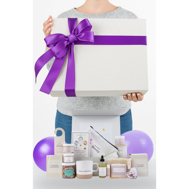 Lizush Birthday Gift Basket, Pampering Birthday Gift Box Gift set for new mom White Smoke No,Yes