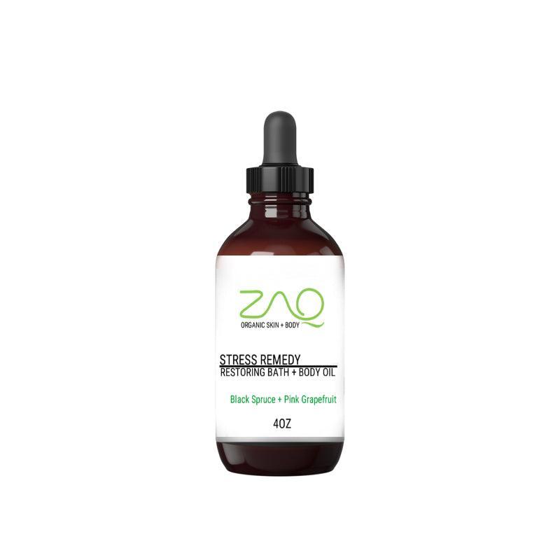 ZAQ Skin & Body Restoring Massage Body Oil - STRESS REMEDY - Black Spruce + Pink Grapefruit Beige 4oz
