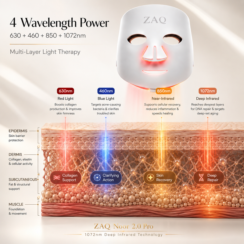 ZAQ Skin & Body Noor 2.0 Pro Light Face Mask: 1072nm Deep Infrared, Red & Blue Light (2026) Misty Rose