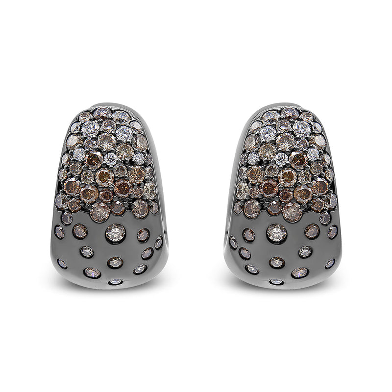 Bids.com Black Rhodium over 18K White Gold 2 1/4 Cttw Prong and Bezel Set White and Brown Diamond Huggy Hoop Earring (F-G/Brown Color, VS1-VS2 Clarity) Earrings White Smoke Black.Gold / 2.22