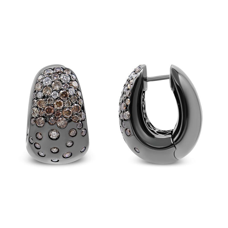Bids.com Black Rhodium over 18K White Gold 2 1/4 Cttw Prong and Bezel Set White and Brown Diamond Huggy Hoop Earring (F-G/Brown Color, VS1-VS2 Clarity) Earrings White Smoke Black.Gold / 2.22