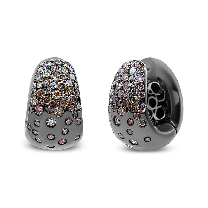 Bids.com Black Rhodium over 18K White Gold 2 1/4 Cttw Prong and Bezel Set White and Brown Diamond Huggy Hoop Earring (F-G/Brown Color, VS1-VS2 Clarity) Earrings White Smoke Black.Gold / 2.22