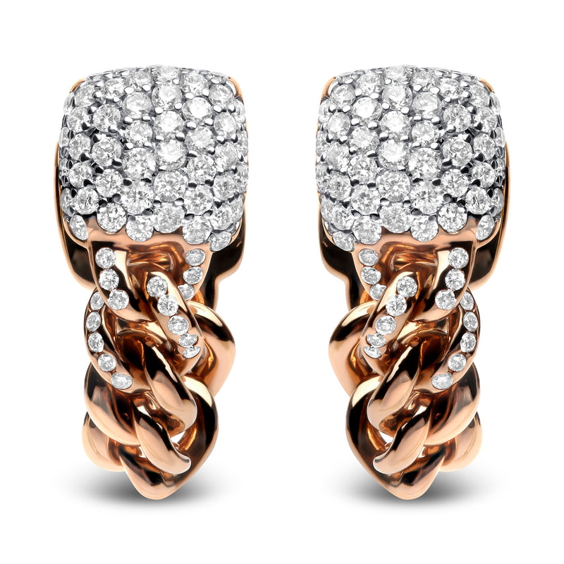 Bids.com 18K Rose Gold 3/4 Cttw Round Diamond Pave Cuban Chain Huggie Earrings (G-H Color, SI1-SI2 Clarity) Earrings White Smoke Rose.Gold / 0.82