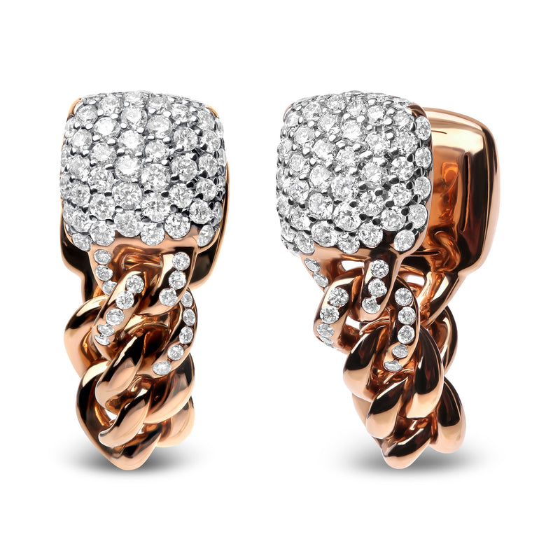 Bids.com 18K Rose Gold 3/4 Cttw Round Diamond Pave Cuban Chain Huggie Earrings (G-H Color, SI1-SI2 Clarity) Earrings White Smoke Rose.Gold / 0.82