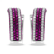 Bids.com 18K White Gold 1 7/8 Cttw Diamond and 1mm Round Red Ruby Open Swish Hoop Earrings (F-G Color, VS1-VS2 Clarity) Earrings White Smoke White.Gold / 1.85