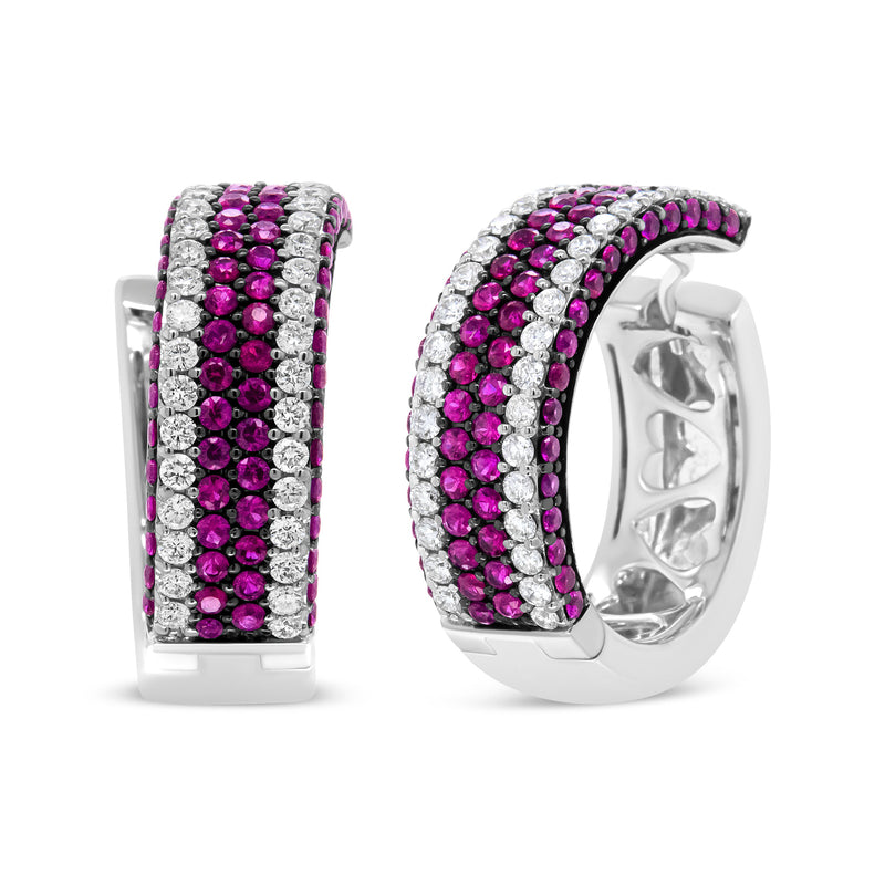 Bids.com 18K White Gold 1 7/8 Cttw Diamond and 1mm Round Red Ruby Open Swish Hoop Earrings (F-G Color, VS1-VS2 Clarity) Earrings White Smoke White.Gold / 1.85