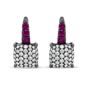 Bids.com Black Rhodium Plated 18K White Gold 7/8 Cttw Round Diamond and Graduated Red Ruby Drop Earrings (F-G Color, VS1-VS2 Clarity) Earrings White Smoke White.Gold / 0.84