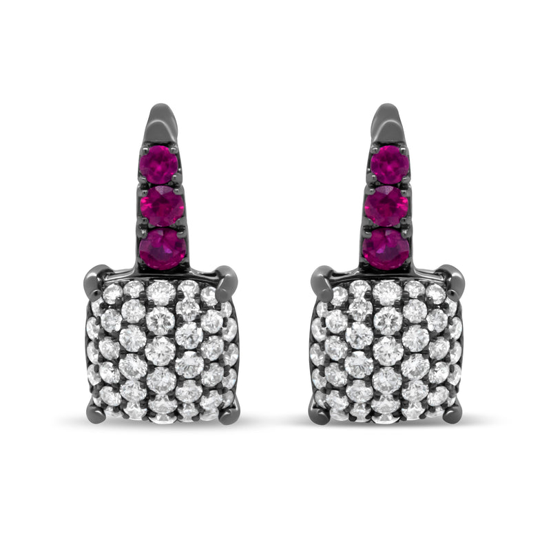 Bids.com Black Rhodium Plated 18K White Gold 7/8 Cttw Round Diamond and Graduated Red Ruby Drop Earrings (F-G Color, VS1-VS2 Clarity) Earrings White Smoke White.Gold / 0.84