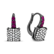 Bids.com Black Rhodium Plated 18K White Gold 7/8 Cttw Round Diamond and Graduated Red Ruby Drop Earrings (F-G Color, VS1-VS2 Clarity) Earrings White Smoke White.Gold / 0.84