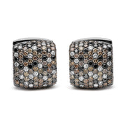 Bids.com Black Rhodium Plated 18K White Gold 12 5/8 Cttw Multi Color Diamond Square Domed Huggie Hoop Earrings  (Brown, Black, G-H Color, SI1-SI2 Clarity) Earrings White Smoke WhiteBlack.Gold / 12.67