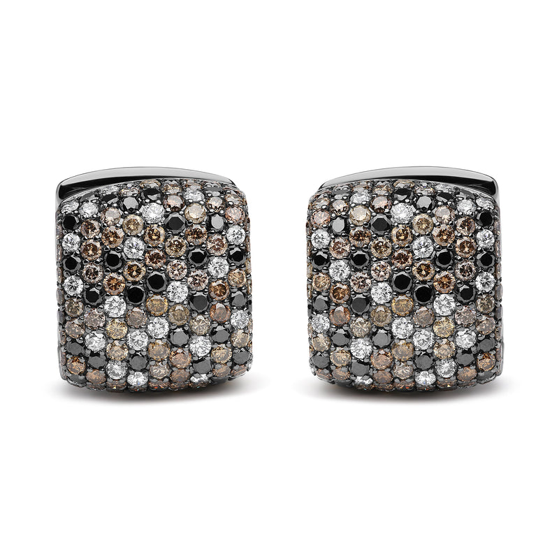 Bids.com Black Rhodium Plated 18K White Gold 12 5/8 Cttw Multi Color Diamond Square Domed Huggie Hoop Earrings  (Brown, Black, G-H Color, SI1-SI2 Clarity) Earrings White Smoke WhiteBlack.Gold / 12.67