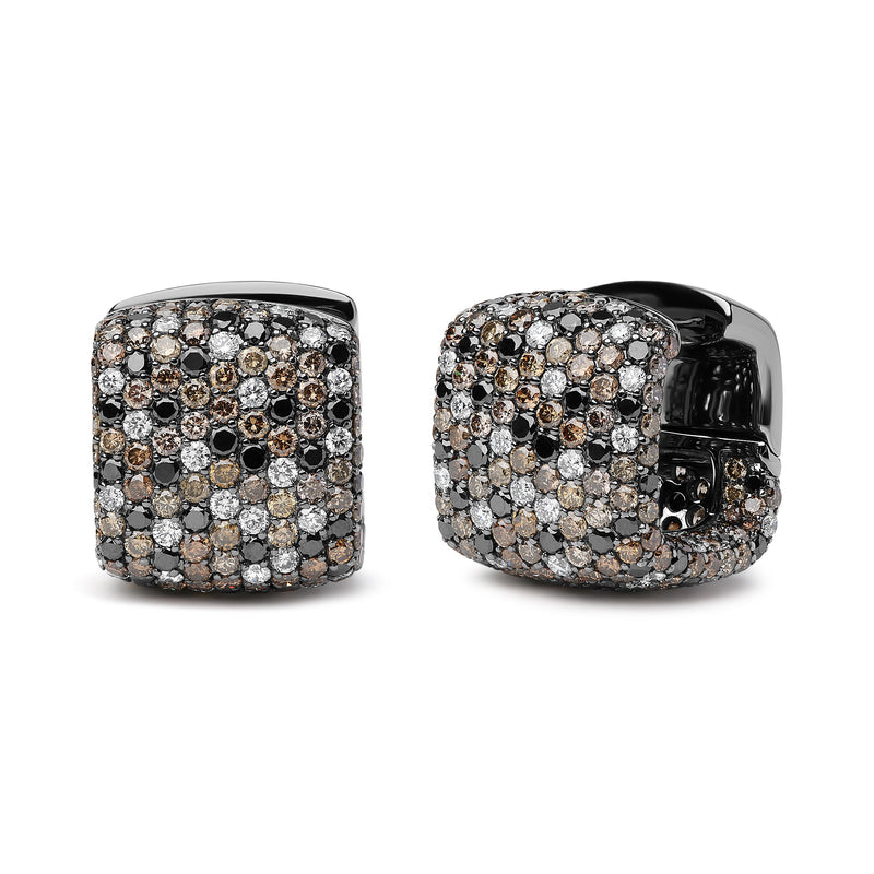 Bids.com Black Rhodium Plated 18K White Gold 12 5/8 Cttw Multi Color Diamond Square Domed Huggie Hoop Earrings  (Brown, Black, G-H Color, SI1-SI2 Clarity) Earrings White Smoke WhiteBlack.Gold / 12.67