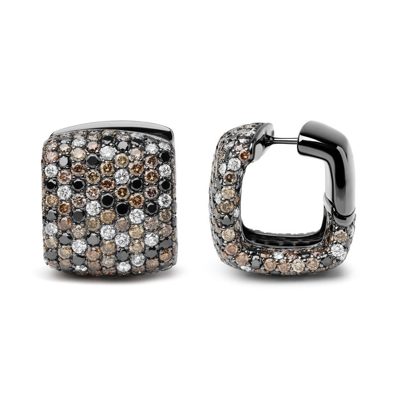 Bids.com Black Rhodium Plated 18K White Gold 12 5/8 Cttw Multi Color Diamond Square Domed Huggie Hoop Earrings  (Brown, Black, G-H Color, SI1-SI2 Clarity) Earrings White Smoke WhiteBlack.Gold / 12.67
