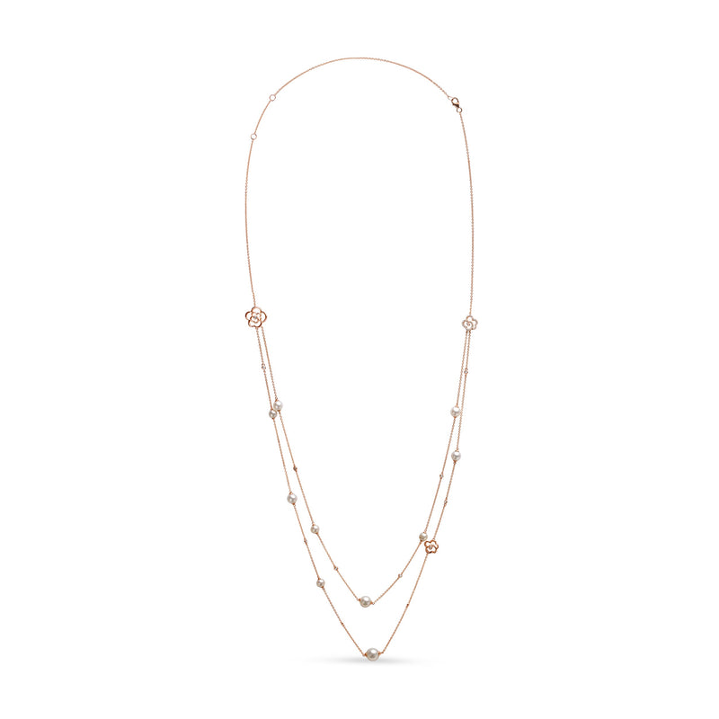 Bids.com 18K Rose Gold 1/2 Cttw Diamond and Freshwater Pearl Double Strand Station Necklace  (G-H Color, SI1-SI2 Clarity) - Adjustable up to 16" to 20" Necklaces White Smoke Rose.Gold / 18