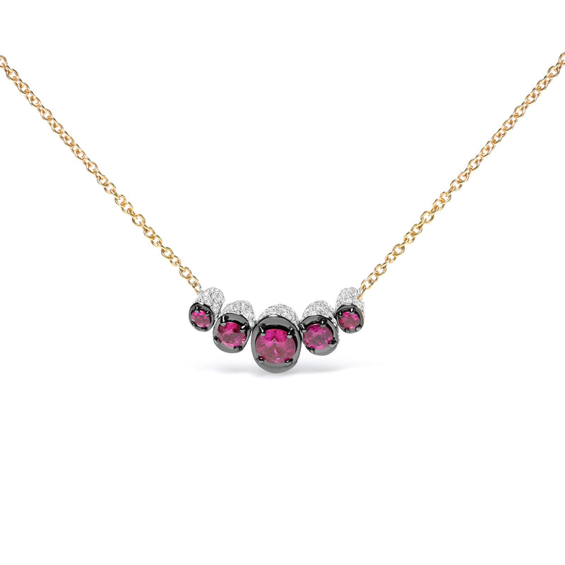 Bids.com 18K Rose Gold 3/4 Cttw Pave Diamonds and Graduated Red Ruby Gemstone Curved Bar Choker Necklace (G-H Color, SI1-SI2 Clarity) - Adjustable up to 14" - 16.5" Necklaces White Smoke Rose.Gold / 16.5