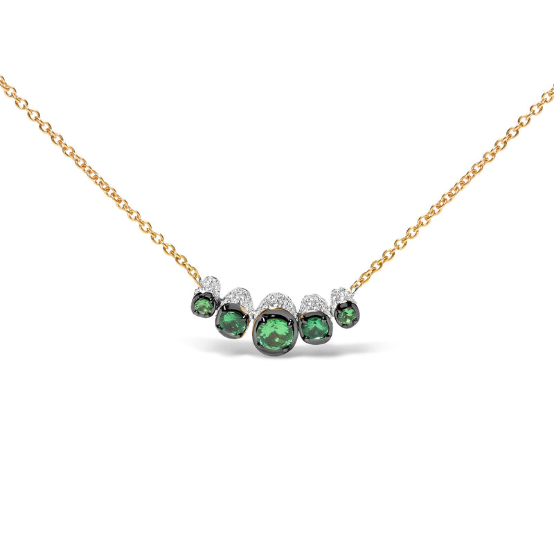 Bids.com 18K Rose Gold 3/4 Cttw Pave Diamonds and Graduated Green Tsavorite Gemstone Curved Bar Choker Necklace (G-H Color, SI1-SI2 Clarity) - Adjustable up to 14" - 16.5" Necklaces White Smoke Rose.Gold / 16.5