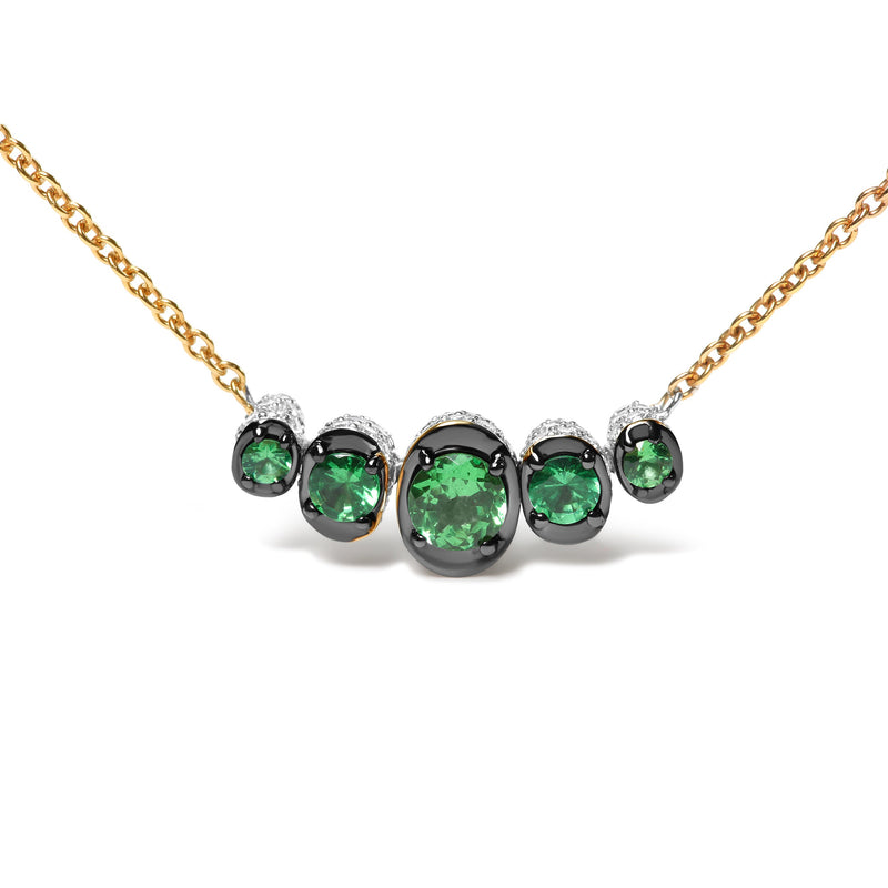 Bids.com 18K Rose Gold 3/4 Cttw Pave Diamonds and Graduated Green Tsavorite Gemstone Curved Bar Choker Necklace (G-H Color, SI1-SI2 Clarity) - Adjustable up to 14" - 16.5" Necklaces White Smoke Rose.Gold / 16.5