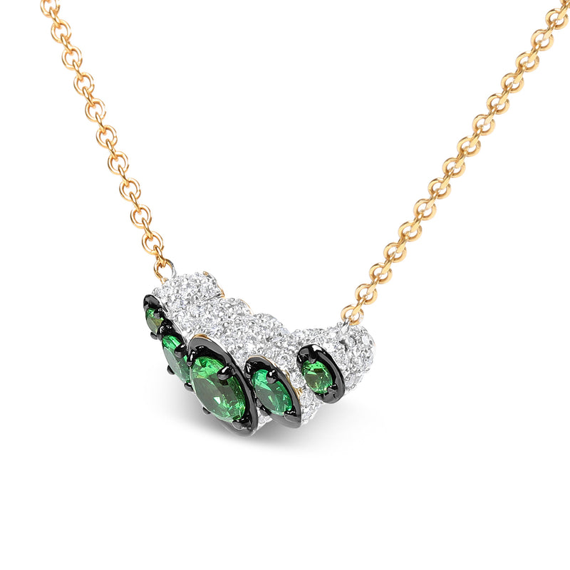 Bids.com 18K Rose Gold 3/4 Cttw Pave Diamonds and Graduated Green Tsavorite Gemstone Curved Bar Choker Necklace (G-H Color, SI1-SI2 Clarity) - Adjustable up to 14" - 16.5" Necklaces White Smoke Rose.Gold / 16.5