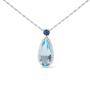 Bids.com 18K White Gold 3/8 Cttw Pave Set Diamond and Sky Blue Topaz and Blue Sapphire Gemstone Floral Teardrop Halo 18" Pendant Necklace (G-H Color, SI2-I1 Clarity) Necklaces White Smoke White.Gold / 18