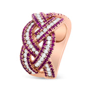 Bids.com 18K Rose Gold Red Ruby and 7/8 Cttw Diamond Woven Braided Band Ring (F-G Color, VS1-VS2 Clarity) - Ring Size 7 Rings White Smoke 7 / Rose.Gold