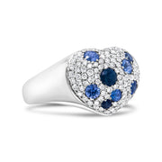 Bids.com 18K White Gold Blue Sapphire and 5/8 Cttw Diamond Cluster Heart Shaped  Ring (F-G Color, VS1-VS2 Clarity) - Size 7.5 Rings White Smoke 7.5 / White.Gold